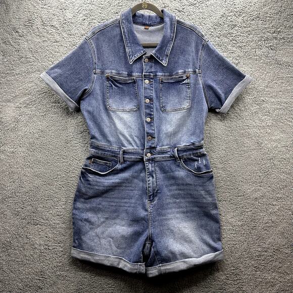 Judy Blue 2XL Denim Romper Stretchy Comfortable Button Up Casual Weekend - Picture 1 of 12